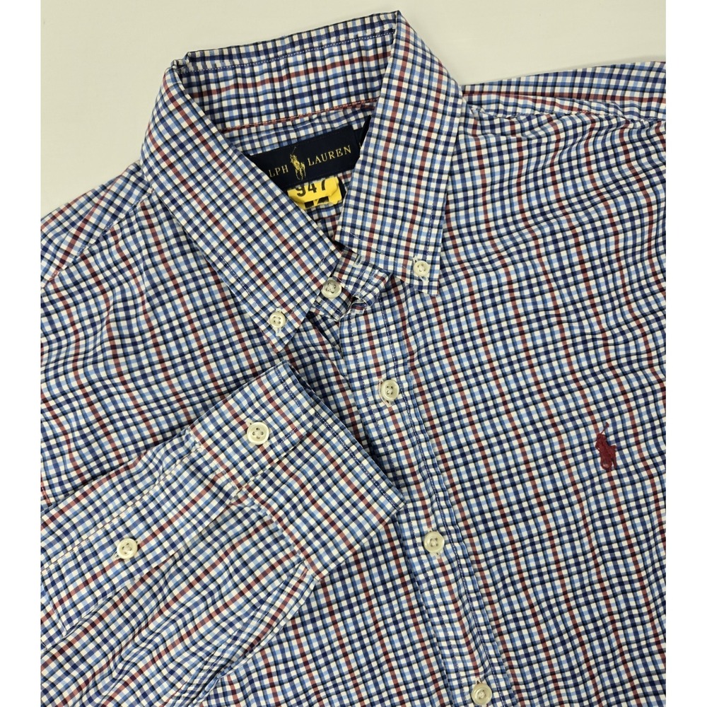 Ralph Lauren Shirt Mens M Gingham Check Pattern Red White Blue Button‎ Down